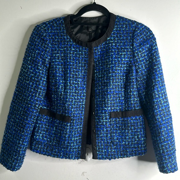 J crew tweeded lady  crop jacket size 2 blue black office career preppy classic - Picture 4 of 11